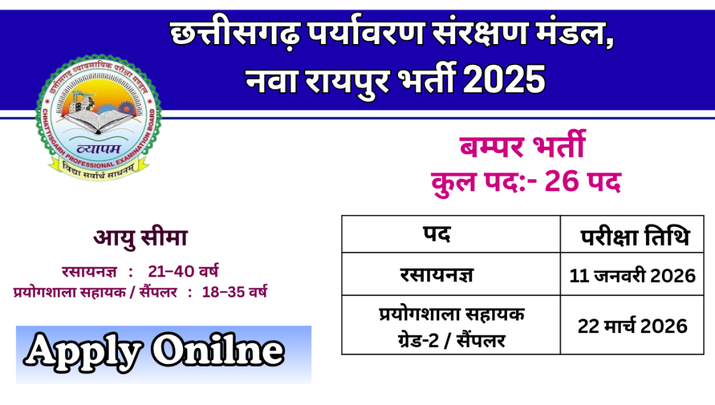 छत्तीसगढ़ पर्यावरण संरक्षण मंडल, नवा रायपुर भर्ती 2025